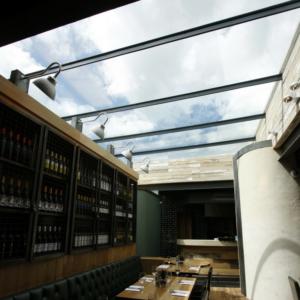 steel glass roof to restaurant 
