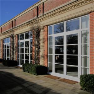 steel look doors to listed hotel