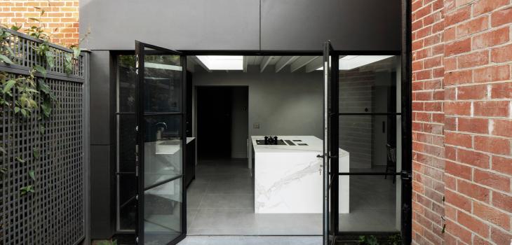 Steel patio doors on single storey kitchen extension